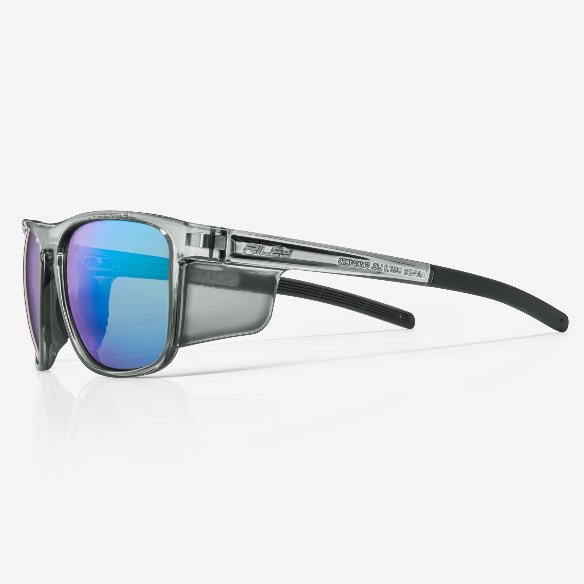 Riley Navigator X Safety Sunglasses – Green Mirror Revo, Smoked Frame, Anti-Fog/Anti-Scratch
