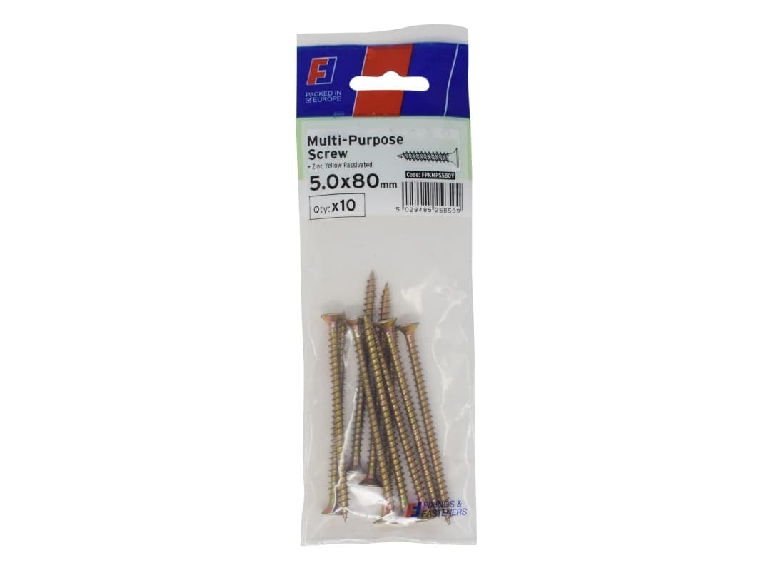 ForgeFix Multi-Purpose Pozi Screw CSK ST ZYP 5.0 x 80mm ForgePack 10 FPKMPS580Y