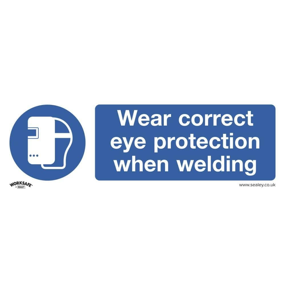 Sealey SS54V10 Mandatory Safety Sign - Wear Eye Protection When Welding - Self-Adhesive Vinyl - Pack Of 10