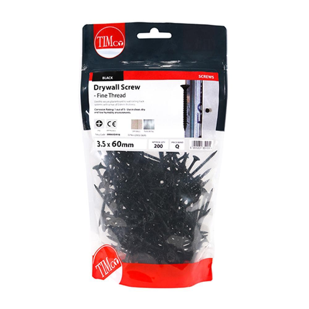 Timco 00060DRYB Drywall Screws - Fine Thread - Ph - Bugle - Black 3.5 X 60 TIMbag 200