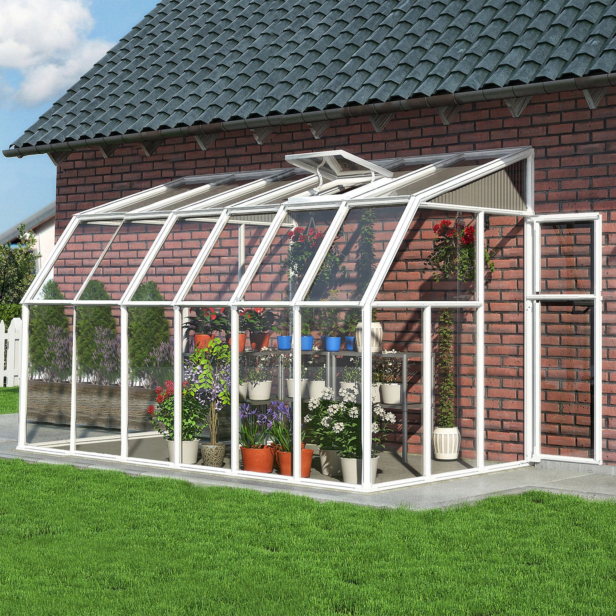 6' x 12' Palram Canopia Rion White Sun Room Walk-In Wall Greenhouse (1.8m x 3.6m)