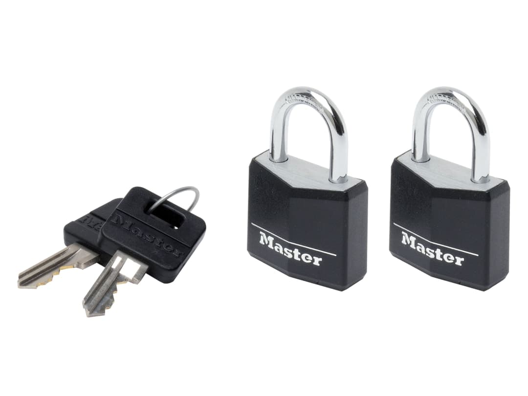 Master Lock Aluminium Black Vinyl Cover 30mm Padlock 4-Pin - Keyed Alike x 2 9130EURTBLK
