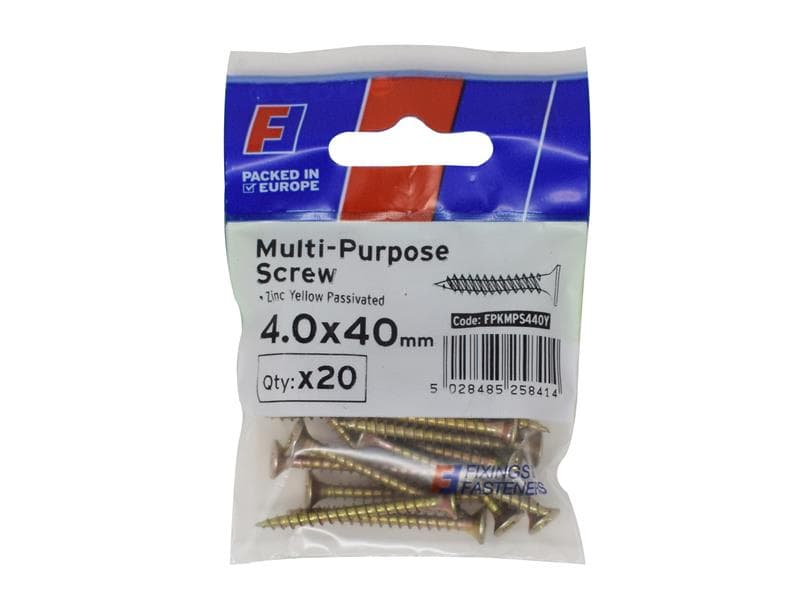 Forgefix FPKMPS440Y Multi-Purpose Pozi Screw Csk St Zyp 4.0 X 40Mm Forgepack 20