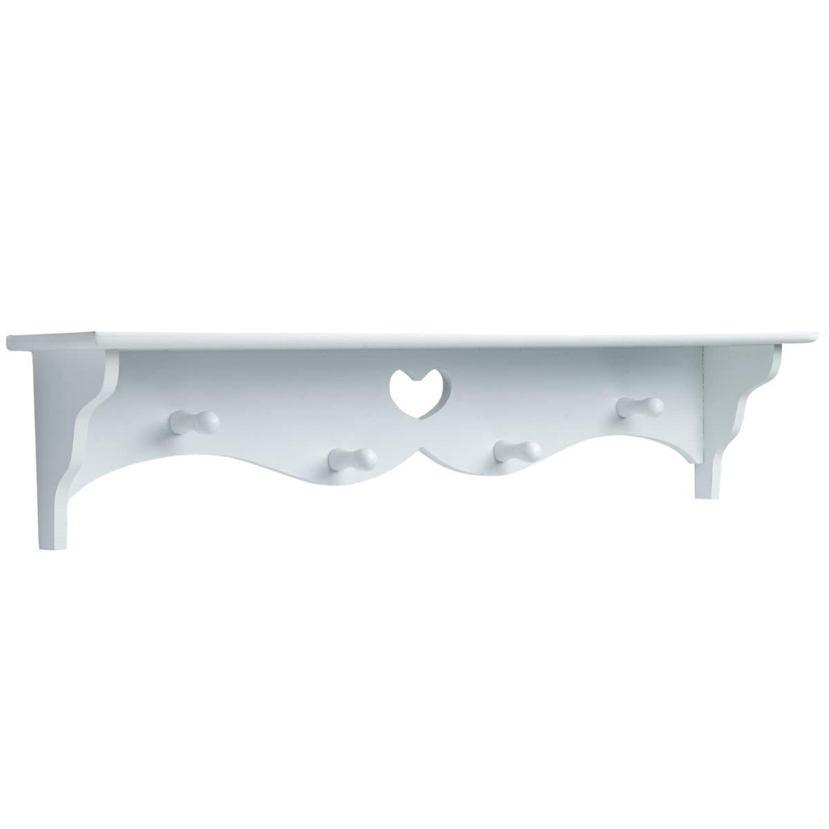 Decorative Heart 4 Hooks Shelf White