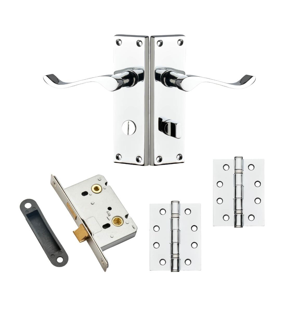 Victorian Scroll Lever Bathroom Door Handle - Polished Chrome - Complete Door Pack - Internal - Designer Levers