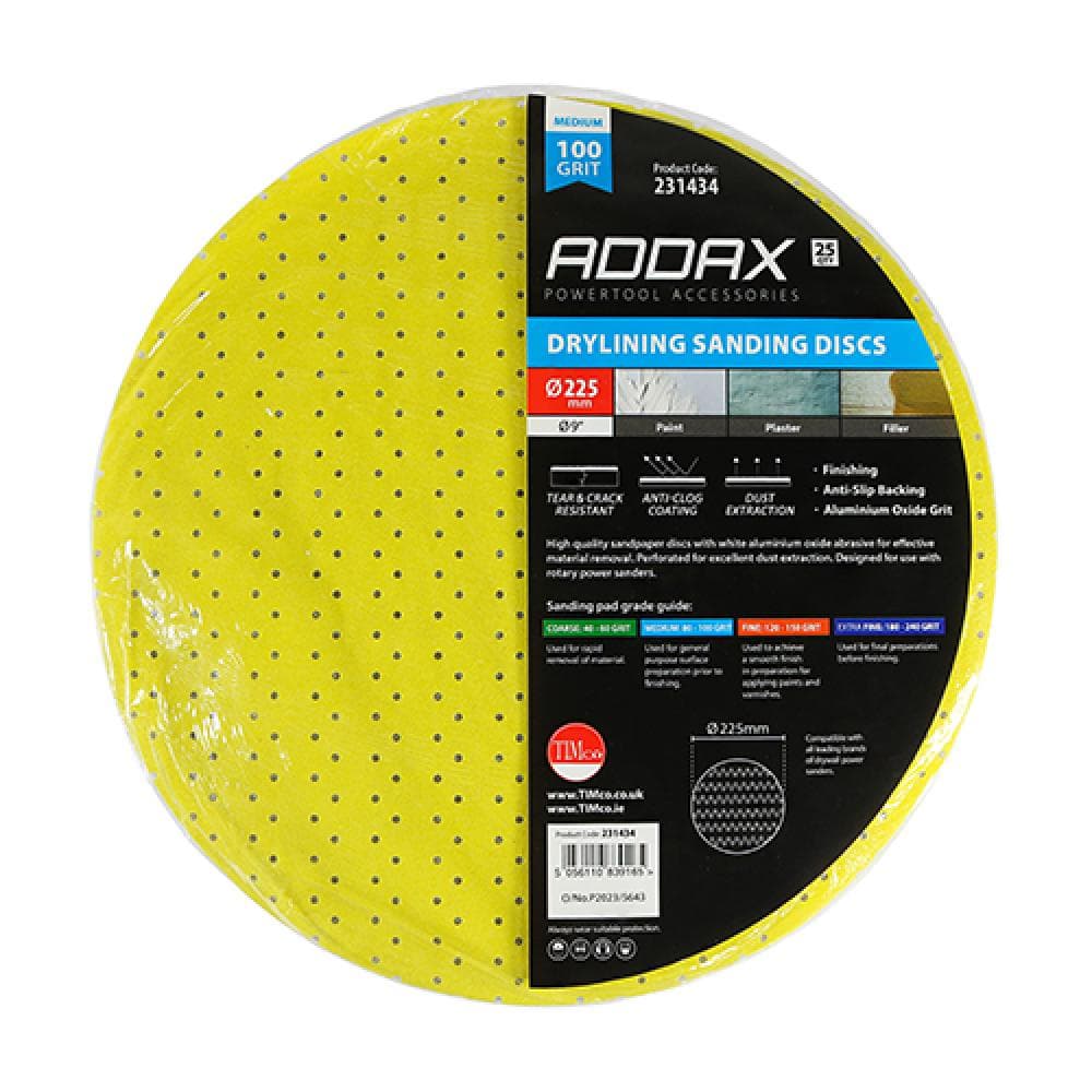 Timco 231434 Drylining Sanding Discs - 100 Grit - Yellow 225Mm Pack 25