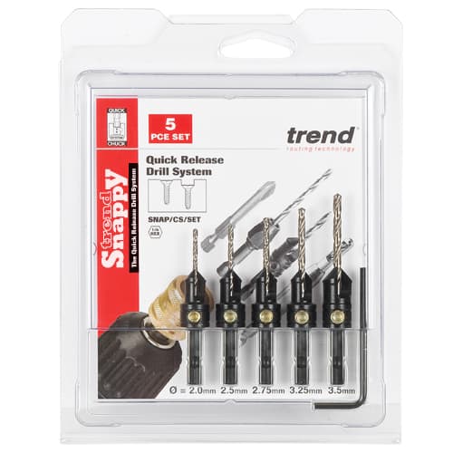 Trend Snappy 5 Piece Countersink Set - Makes Pilot Holes And Countersinks In One Go For Faster Professional Finishes. For No4 To No12 Gauge Screws Set 1 SNAP/CS/SET