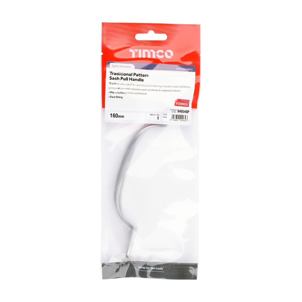 Timco Traditional Pattern Sash Pull Handle - Satin Chrome TIMpac 1 949546P