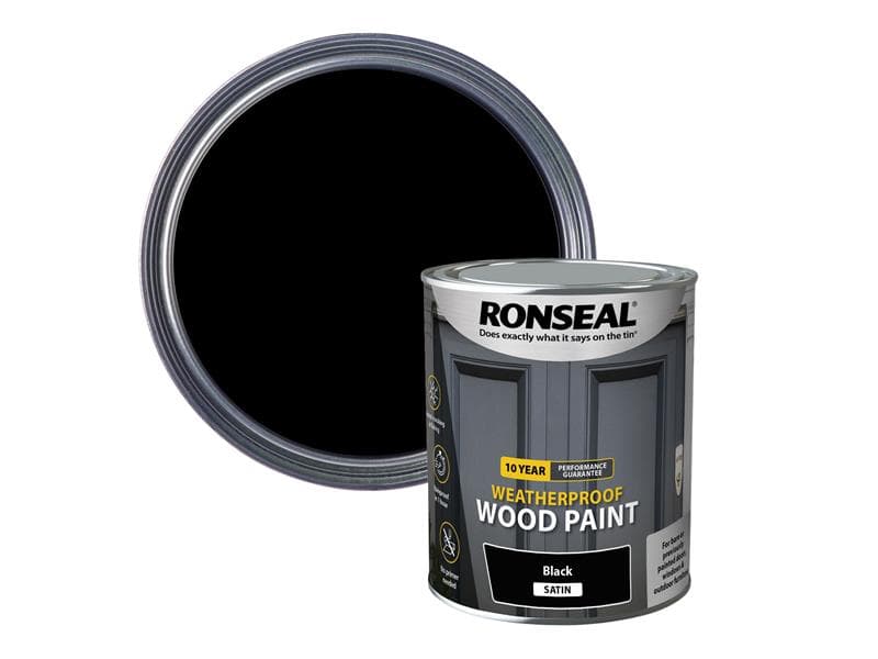Ronseal 38786 10 Year Weatherproof Wood Paint Black Satin 750Ml