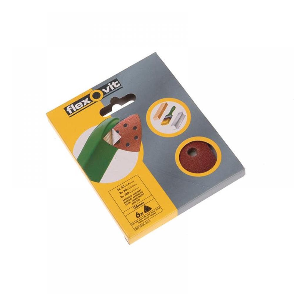 Flexovit 63642526721 Delta Hook & Loop Sanding Sheets 94Mm Assorted (Pack 25)