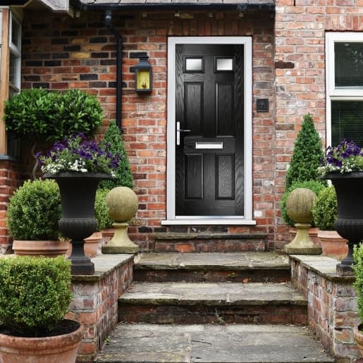 Crystal Composite Door Six Square Two Glass Black Right Hand 150 Cill Included 920 x 2055 Obscure Glass GLAZING.
