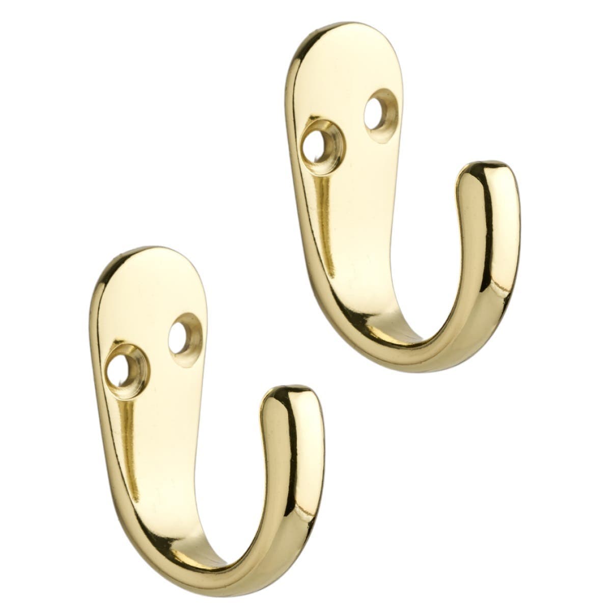 One Prong Single Robe Hook - Brass - Pack of 2 - Wall/Door Mountable - Decohooks