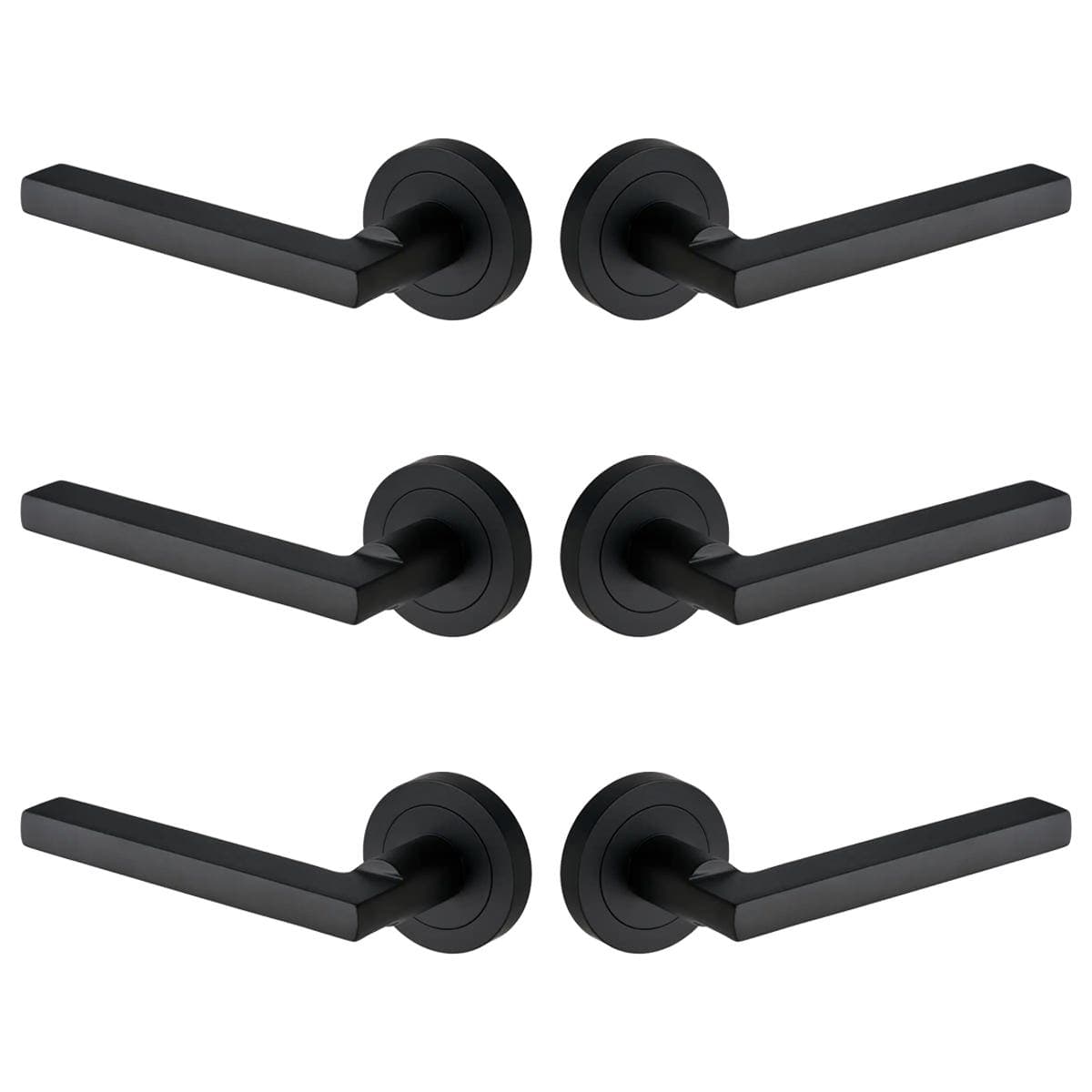 Scylla Lever Door Handle on Rose - Matte Black - Set of 3 Pairs - Designer Levers