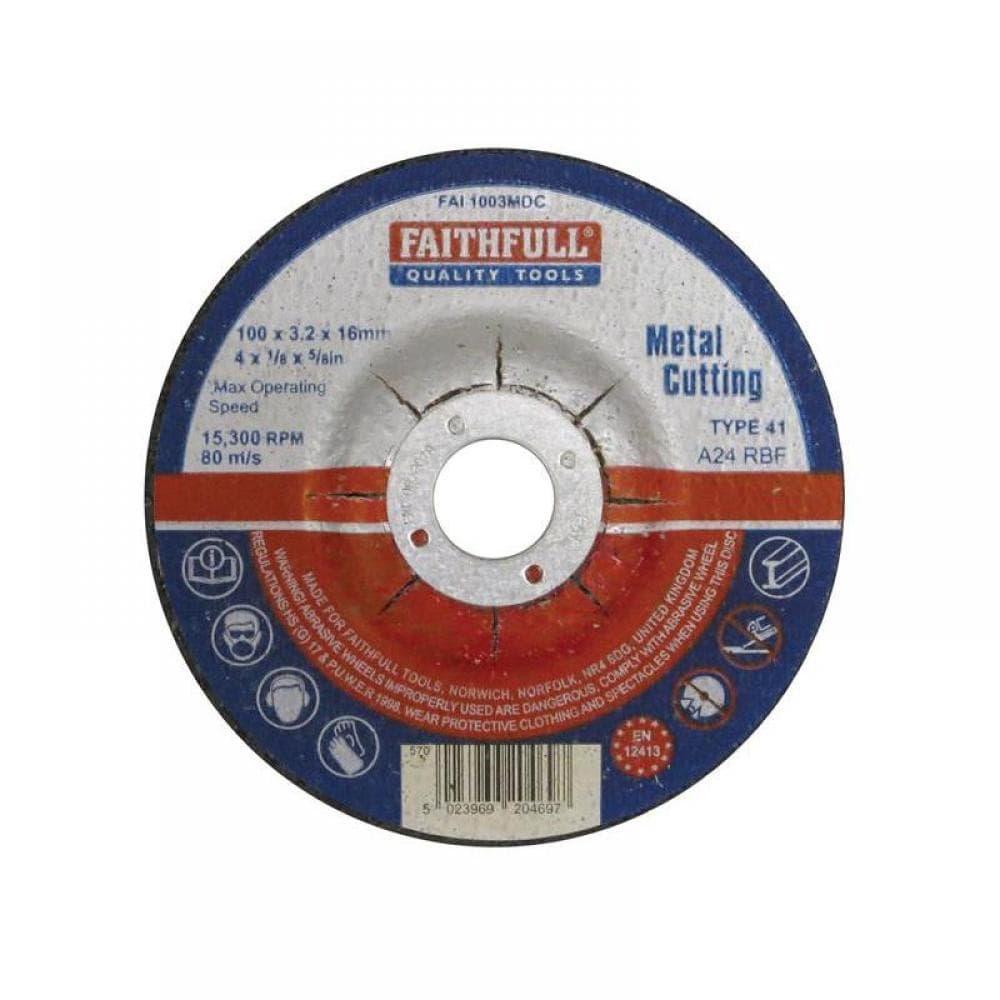 Faithfull Depressed Centre Metal Cut Off Disc 100 X 3.2 X 16Mm