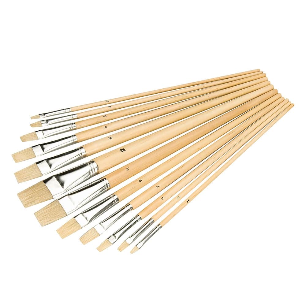 Silverline 633927 Artists Paint Brush Set 12Pce Flat Tips Each 1
