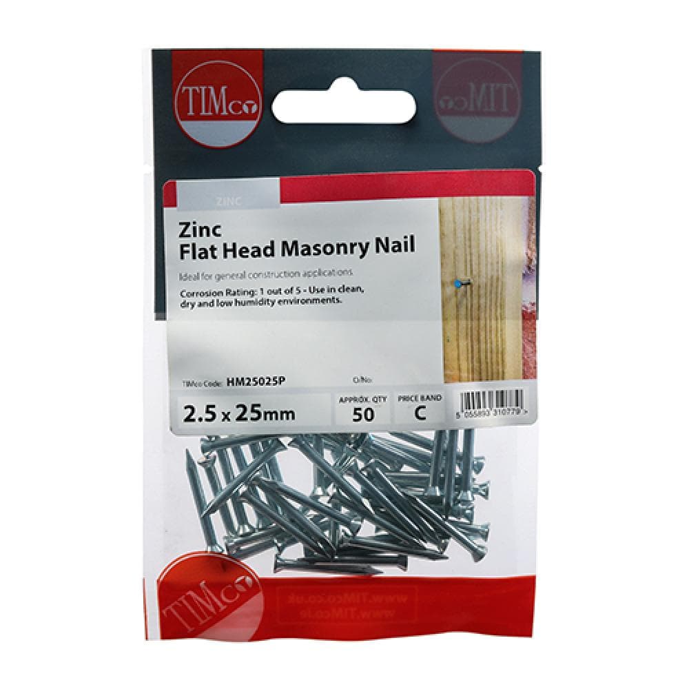 Timco HM25025P Masonry Nails - Zinc 2.5 X 25 TIMpac 50