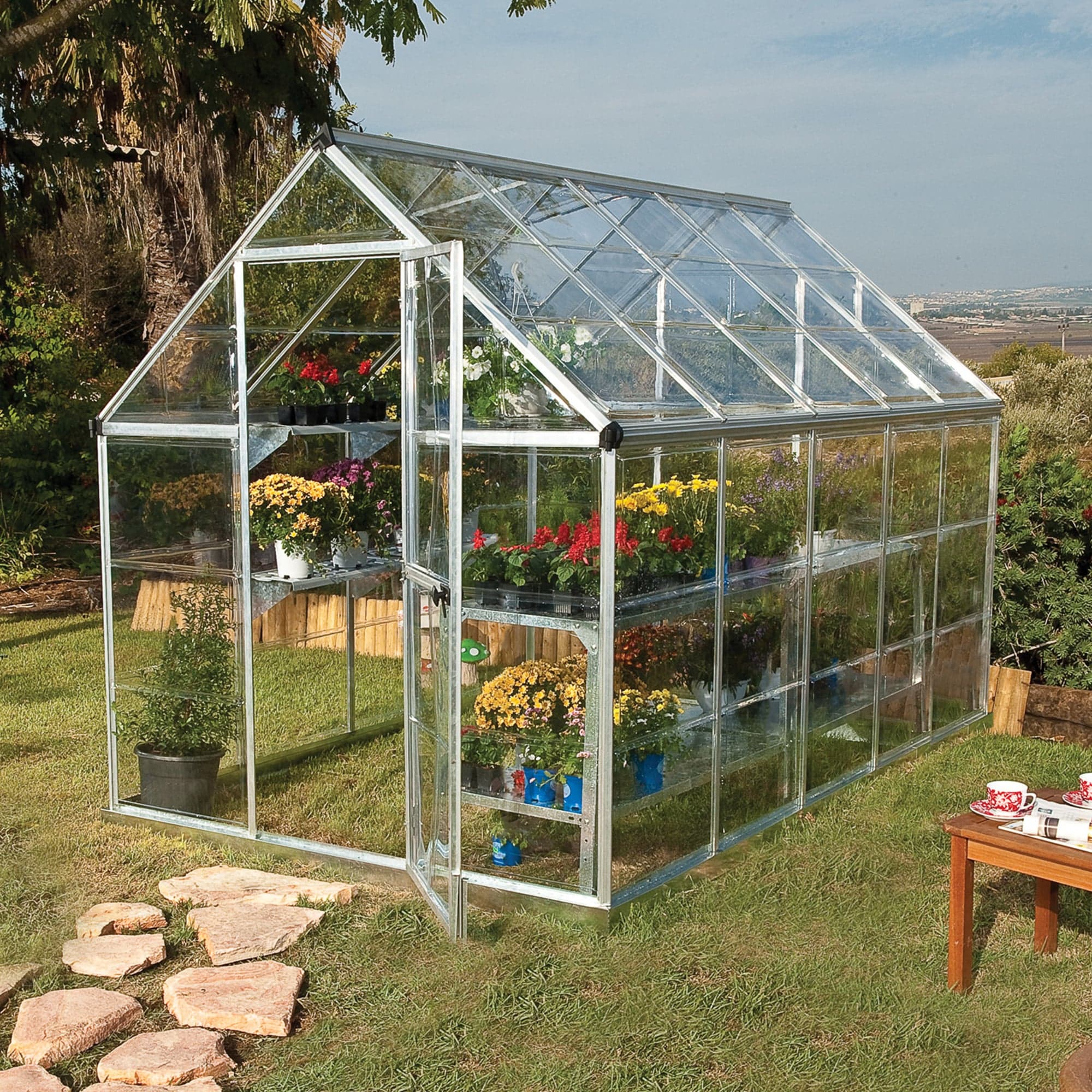 6â x 10â Palram Canopia Harmony Walk In Silver Polycarbonate Greenhouse (1.85m x 3.06m)