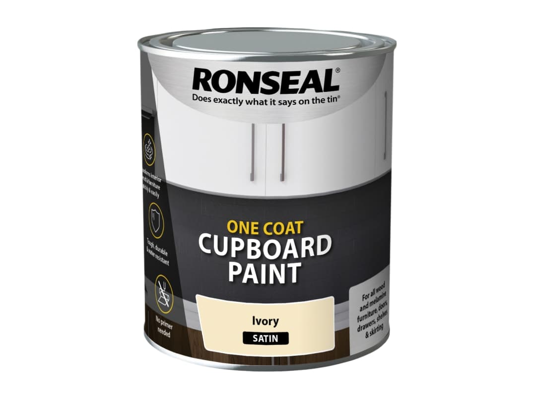 Ronseal One Coat Cupboard Paint Ivory Satin 750ml 37491