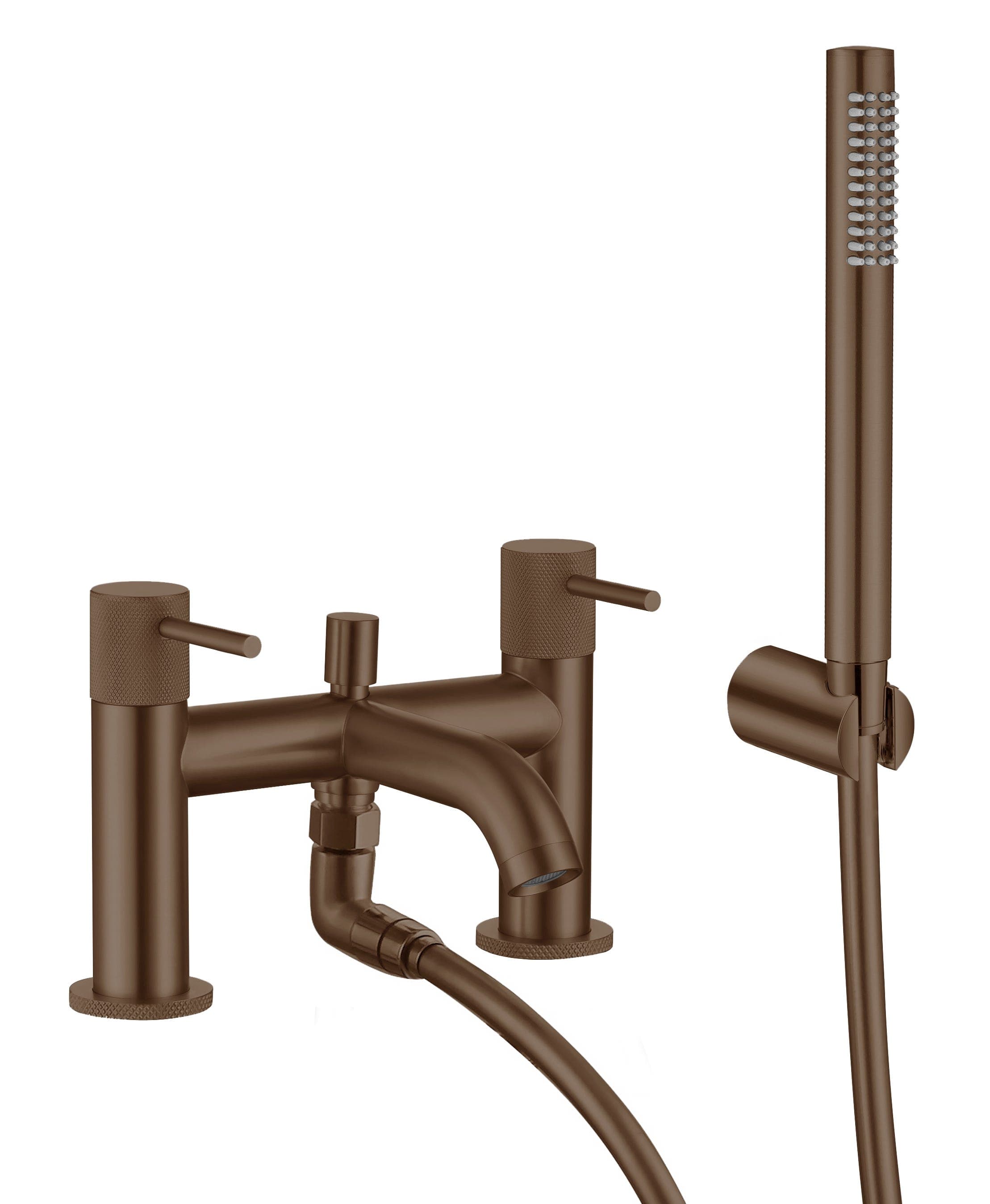 Kensington Knurled Round Bath/Shower Mixer - incl. Shower Kit - WRAS - Brushed Bronze
