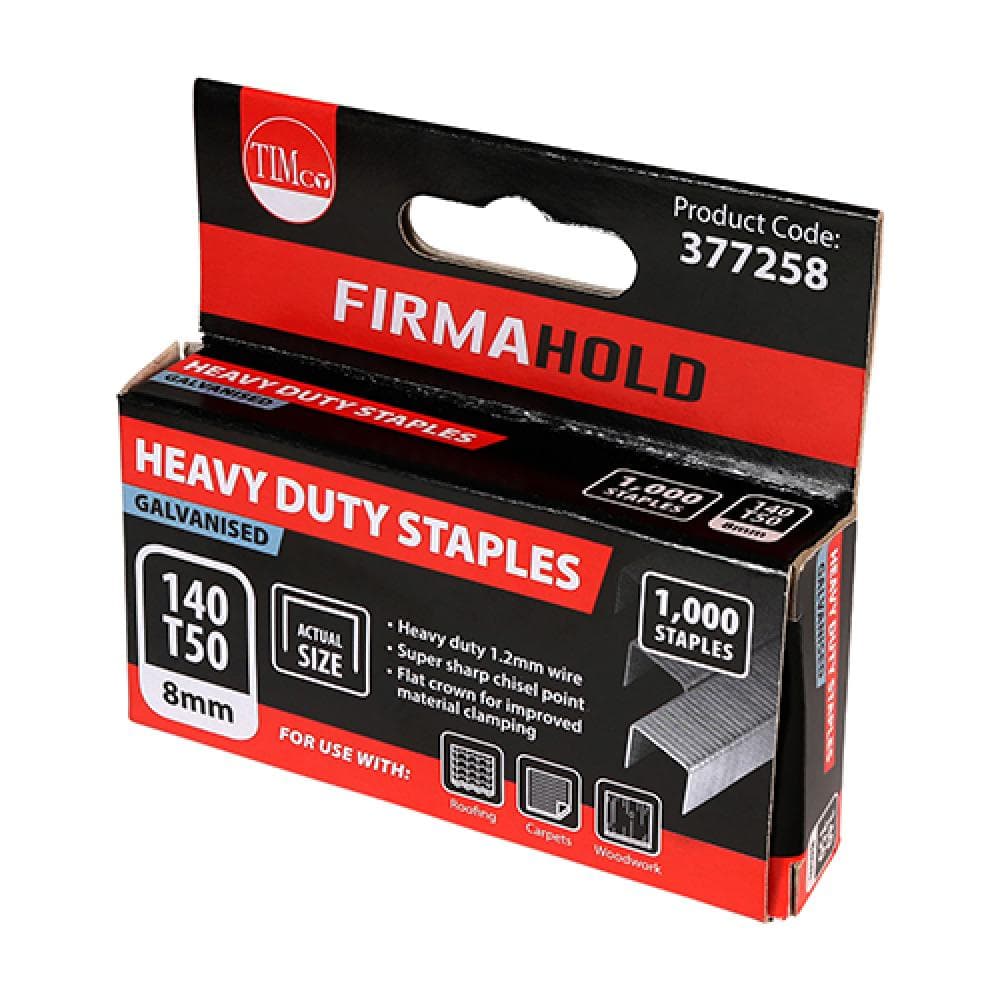 Timco 377258 Heavy Duty Staples - Chisel Point - Galvanised 8Mm