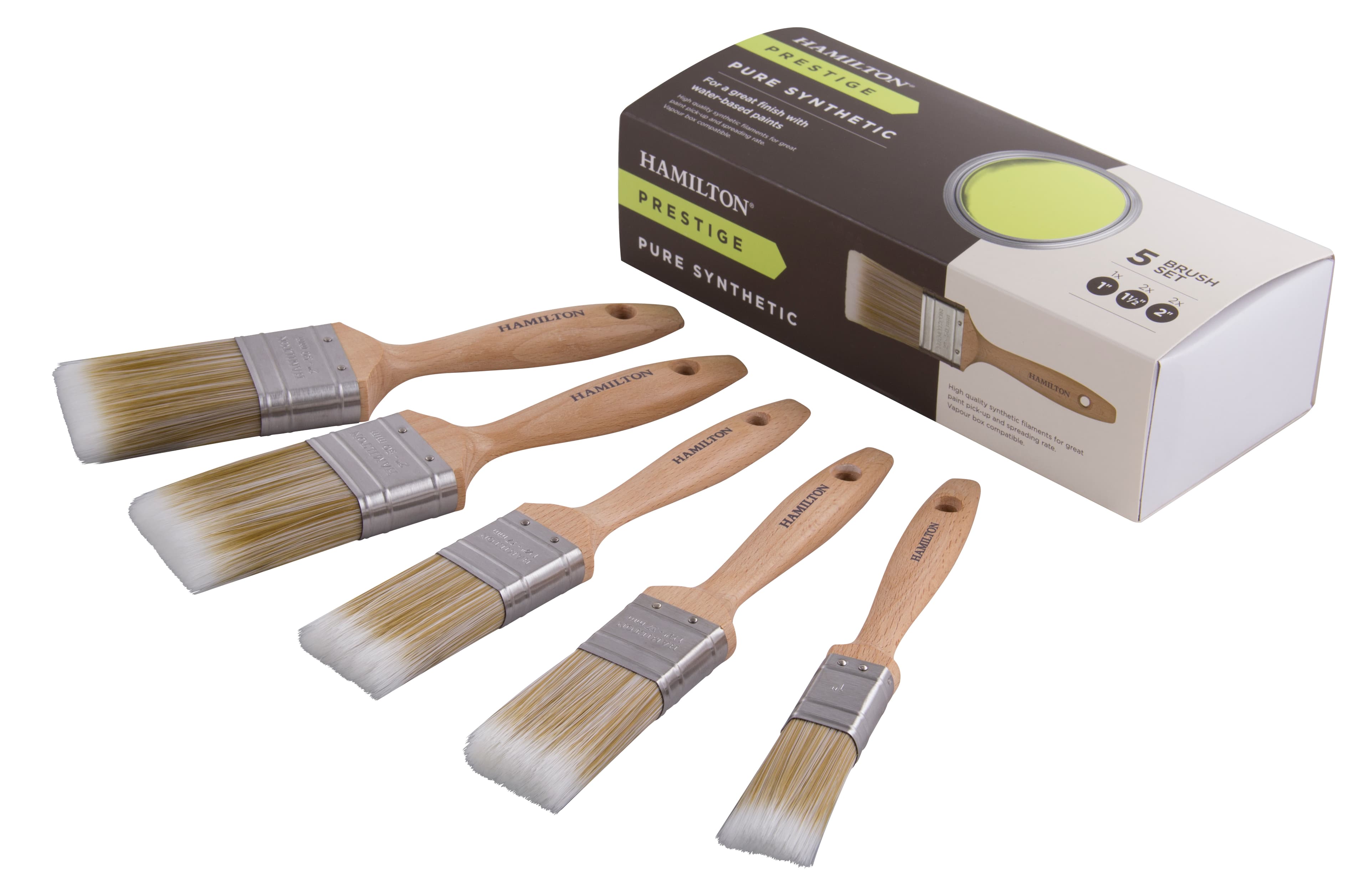 Hamilton Brown Pack of 5 Prestige Wood Pure Synthetic Paint Brushes