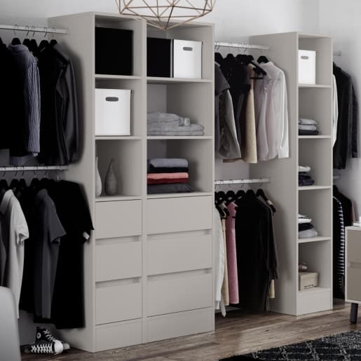 Spacepro Light Grey MFC Tower Unit with 3 Drawers and Hanger Bar, Size: 2100x600x20mm