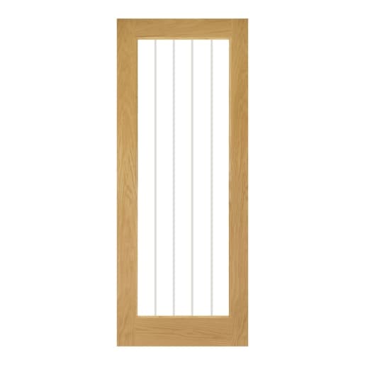 Deanta Brown Oak Veneer Ely Unfinished Glazed 1L Door, Size: 1981x762x35mm