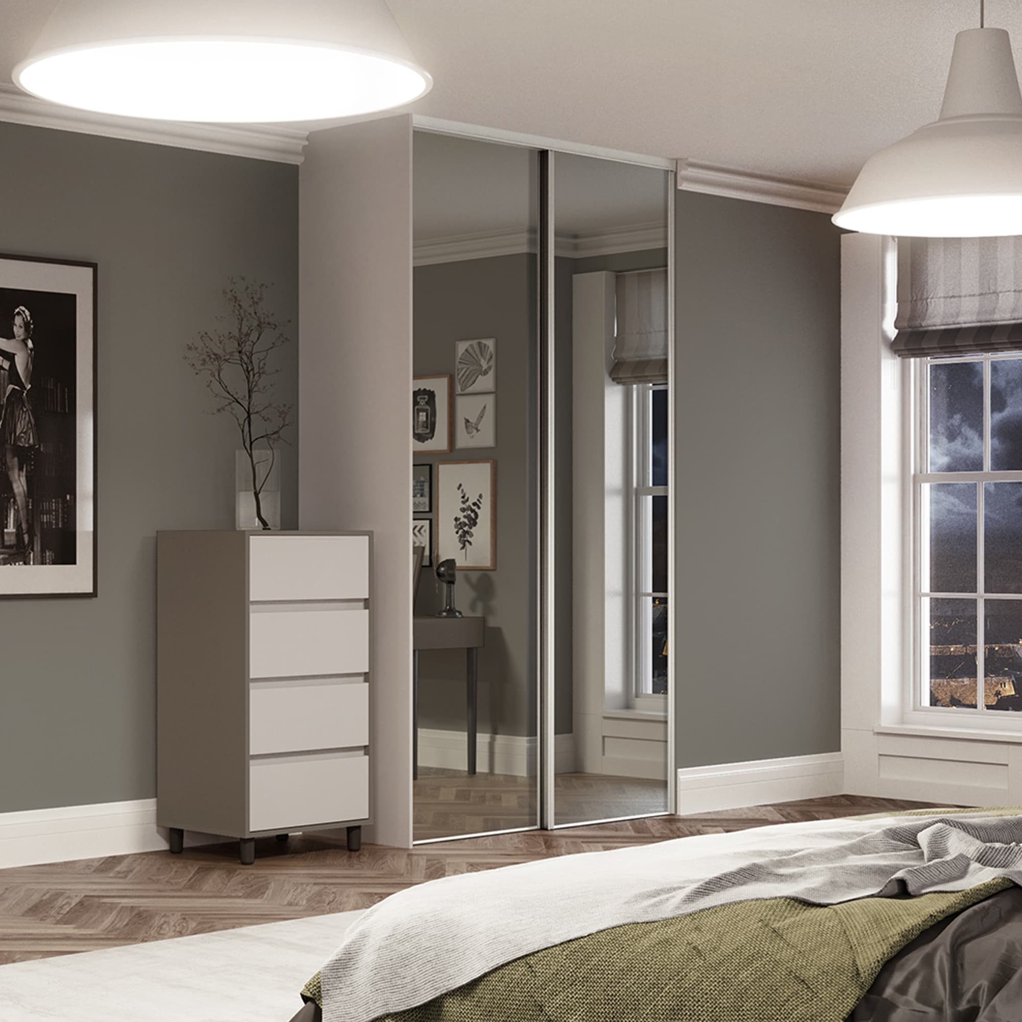 Spacepro White Steel and Glass Heritage Frame Mirror Sliding Doors, Size: 1195x2260mm