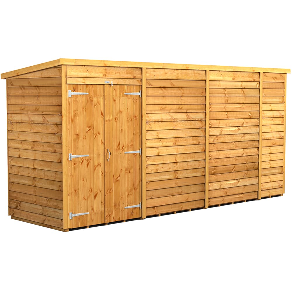 Powersheds 14 x 4 Power Overlap Pent Double Doors No Windows