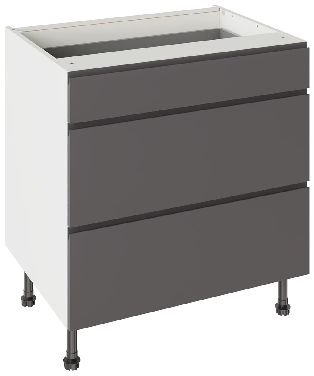 Kitchen Kit Flatpack Three Drawer Base Unit J-pull Ultra Matt Graphite 800mm - FKKJ0907