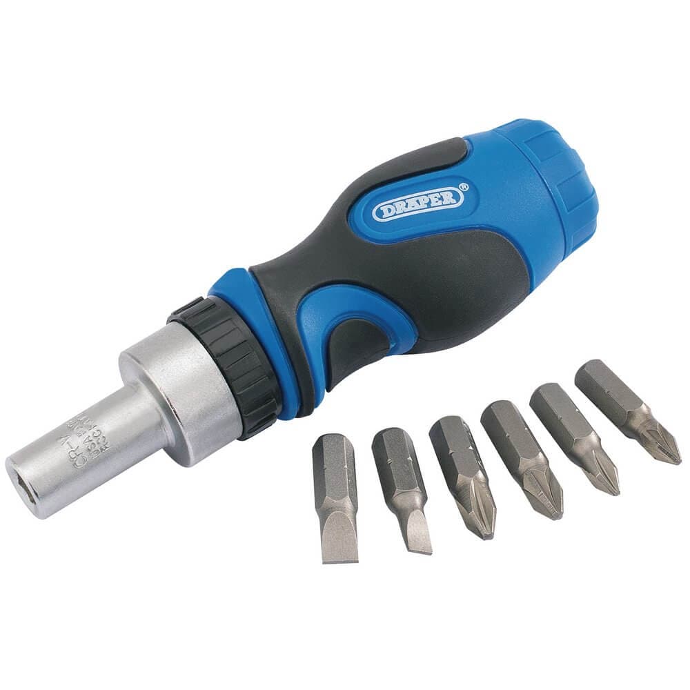 Draper 01050 Stubby Ratchet Screwdriver And Bit Set (7 Piece) per set
