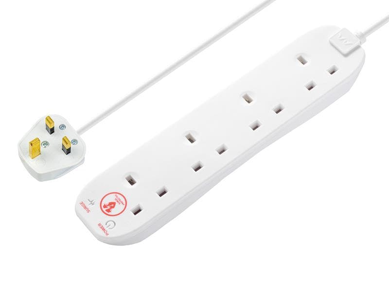 Masterplug SRG4210N-MP Extension Lead 240V 4-Gang 13A White Surge Protected 2M