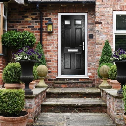 Crystal Composite Door Six Square Two Glass Black Left Hand 150 Cill Included 920 x 2055 Obscure Glass GLAZING.