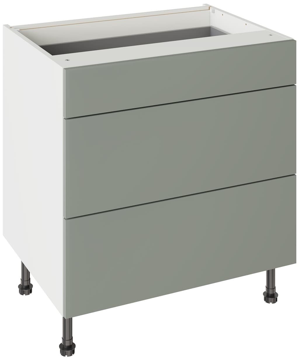 Kitchen Kit Flatpack 800 3 Drawer Base Kitchen Cabinet Slab Supermatt Agave Green