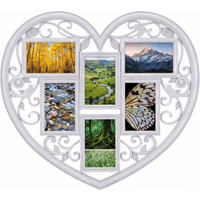 Biznest 6 Multi Aperture Heart Shaped Vintage Black Photo Frame 58x52.5x1.7Cm - Grey Brushed White