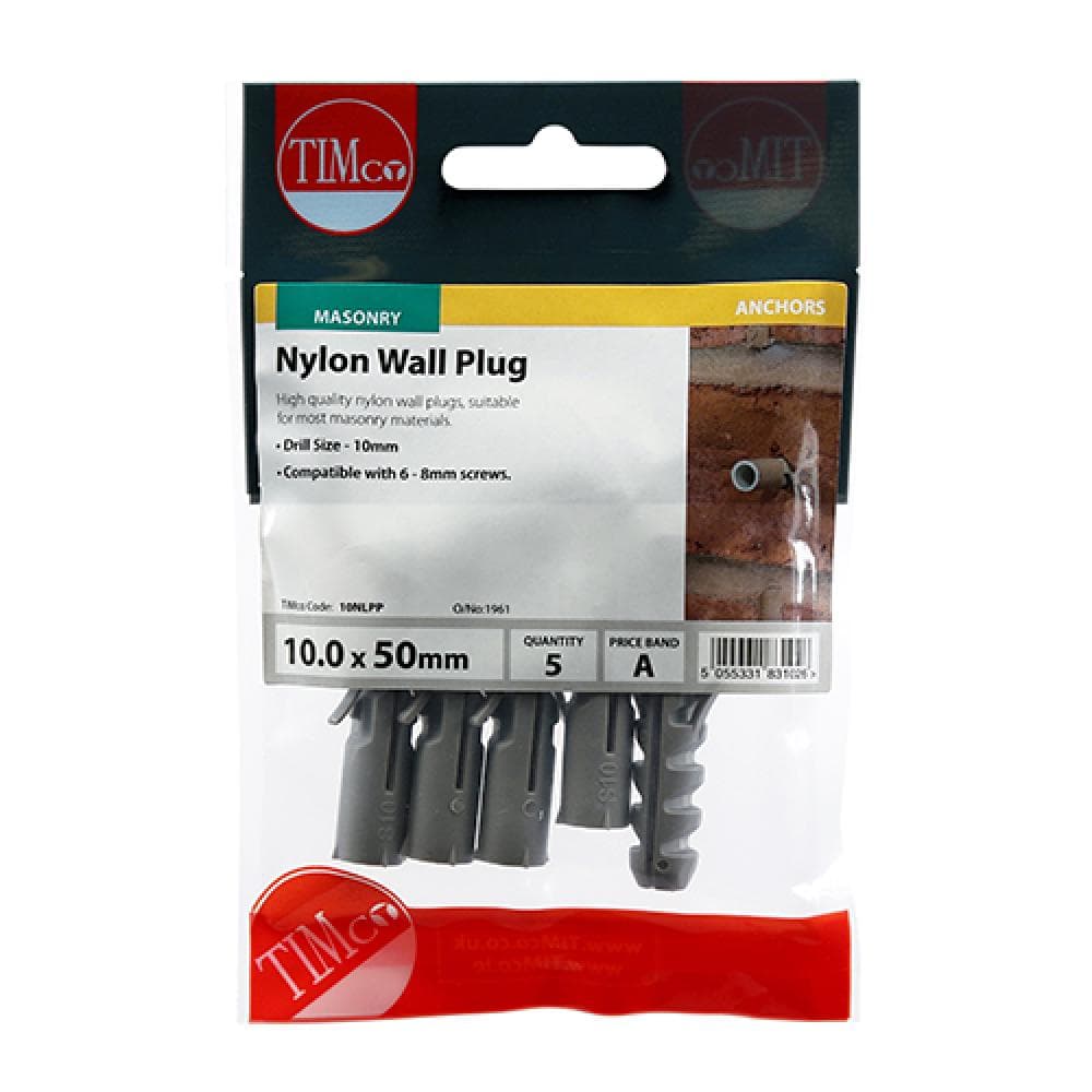 Timco 10NLPP Nylon Plugs 10.0 X 50 TIMpac 5