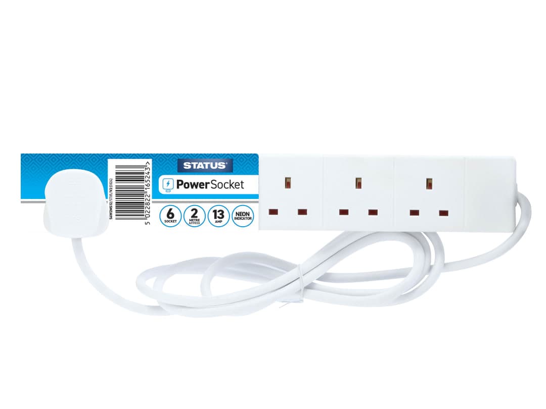 STATUS® Extension Lead 240V 6-Gang 13A White 2m S6W2MS12
