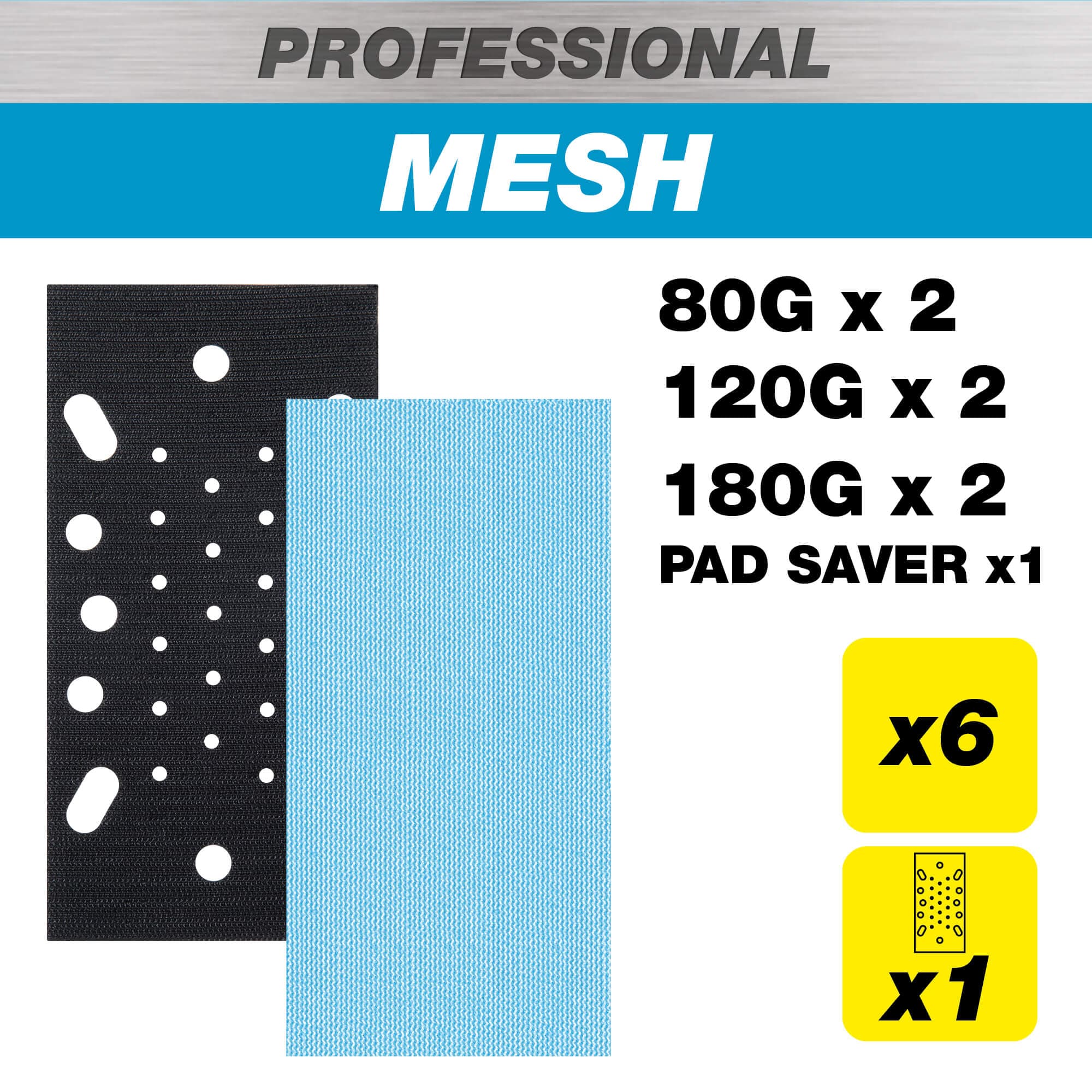 Trend 93 X 185Mm 80G/120G/180G Pro Mesh Third Sheet Sanding Pads With Pad Saver 7 Pack AB/THD/M7/P