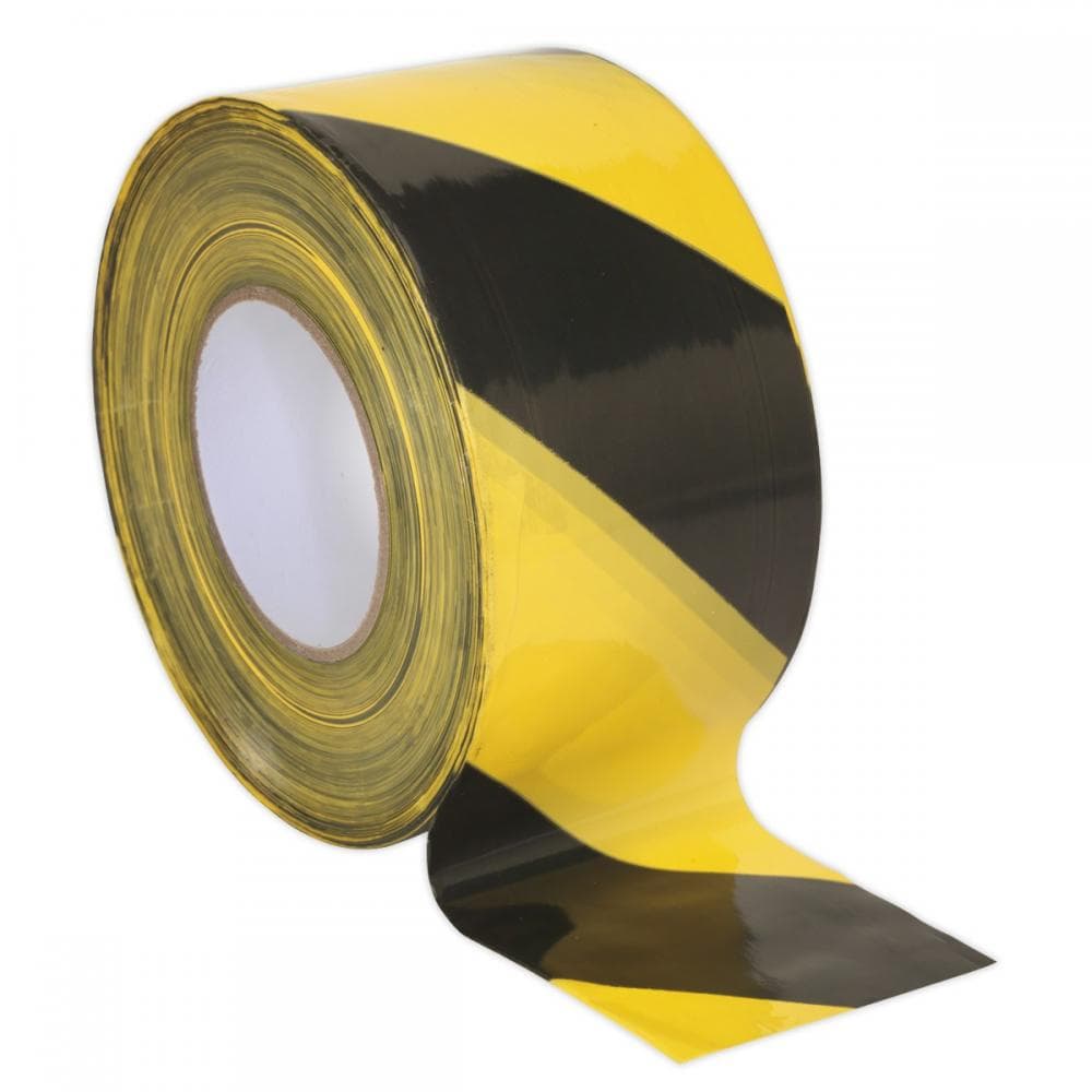 Sealey BTBY Hazard Warning Barrier Tape 80Mm X 100M Black/Yellow Non-Adhesive