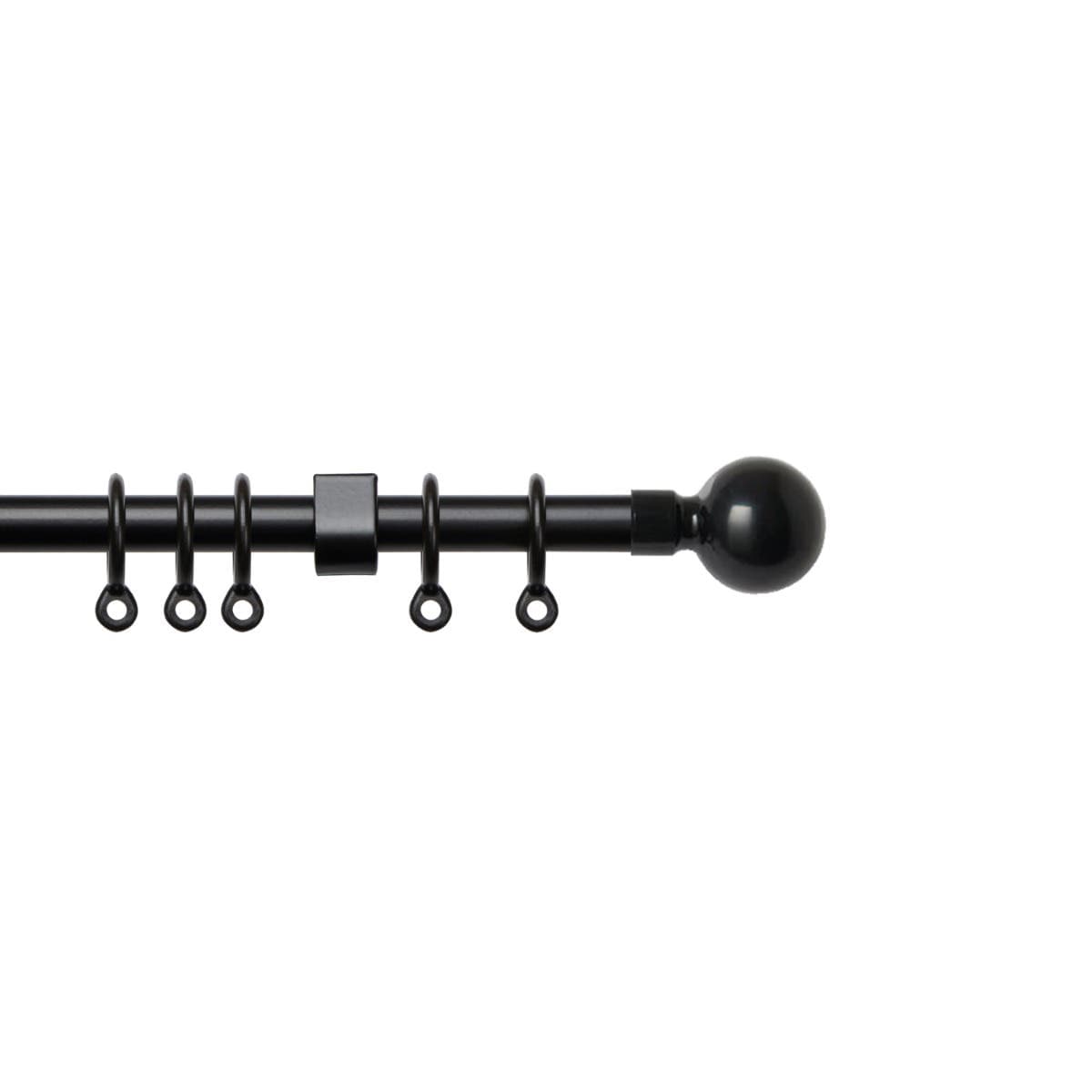 Ball Extendable Curtain Pole - 13 x 16mm Ring Eyelet - 1200 x 2100mm - Extendable - Black