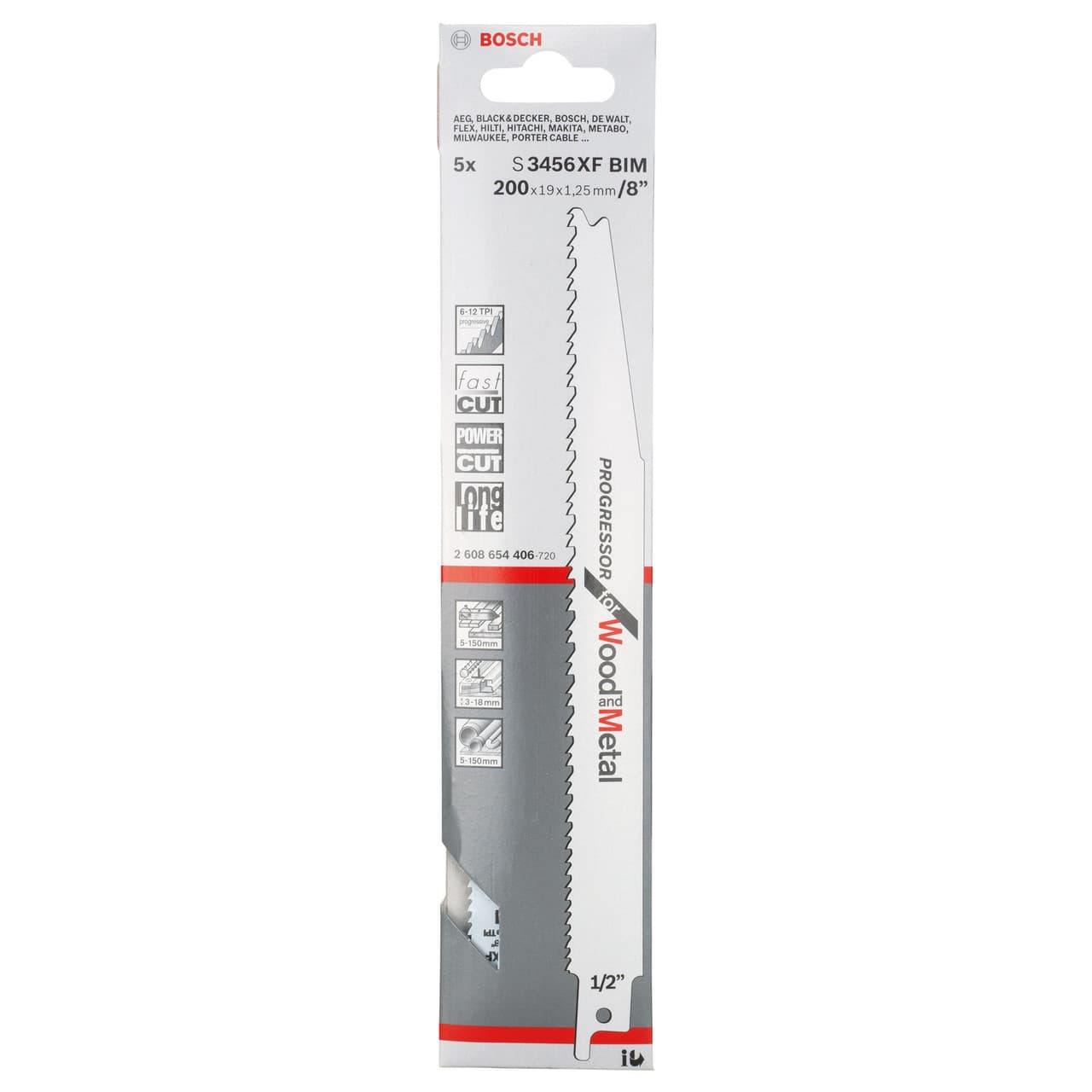 Bosch S3456Xf Progressor Reciprocating Saw Blade For Wood & Metal 200Mm (5 Pack)