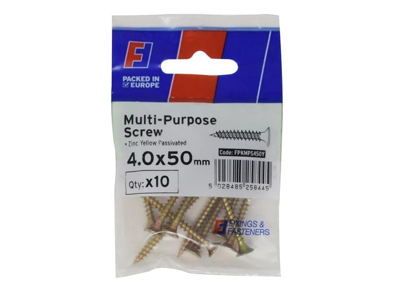 Forgefix FPKMPS450Y Multi-Purpose Pozi Screw Csk St Zyp 4.0 X 50Mm Forgepack 10