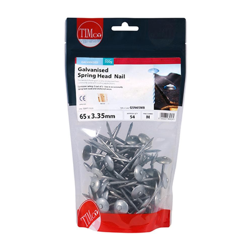 Timco GSN65MB Spring Head Nails - Galvanised 65 X 3.35