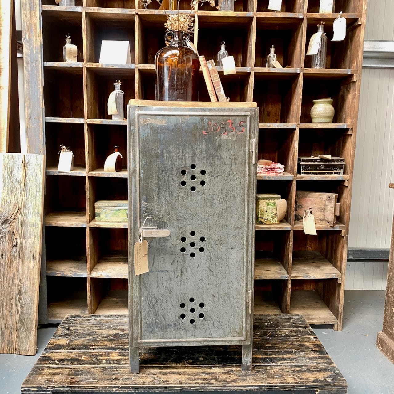 Industrial Metal Cupboard With Elm Top