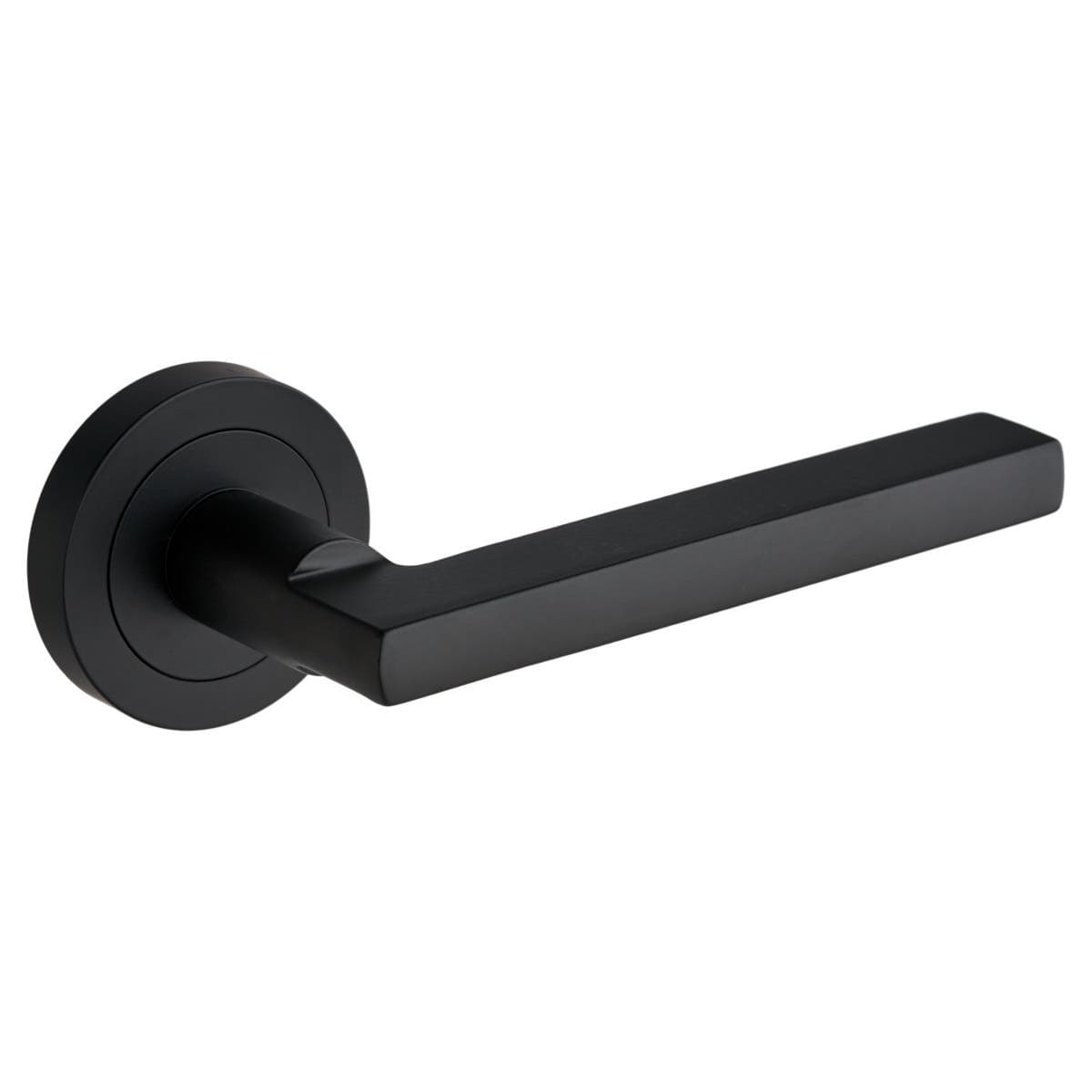 Scylla Lever Door Handle on Rose - Matte Black - Pair - Designer Levers