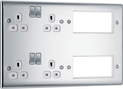 Screwless Flatplate Polished Chrome Double Switched 13A Power Socket FPC22W-01