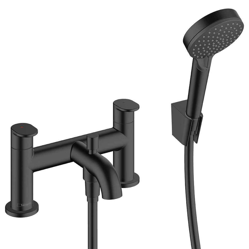 Hansgrohe Vernis Blend 2-hole rim mounted bath mixer with diverter valve & Vernis Blend hand shower Vario - Matt Black - 71461670