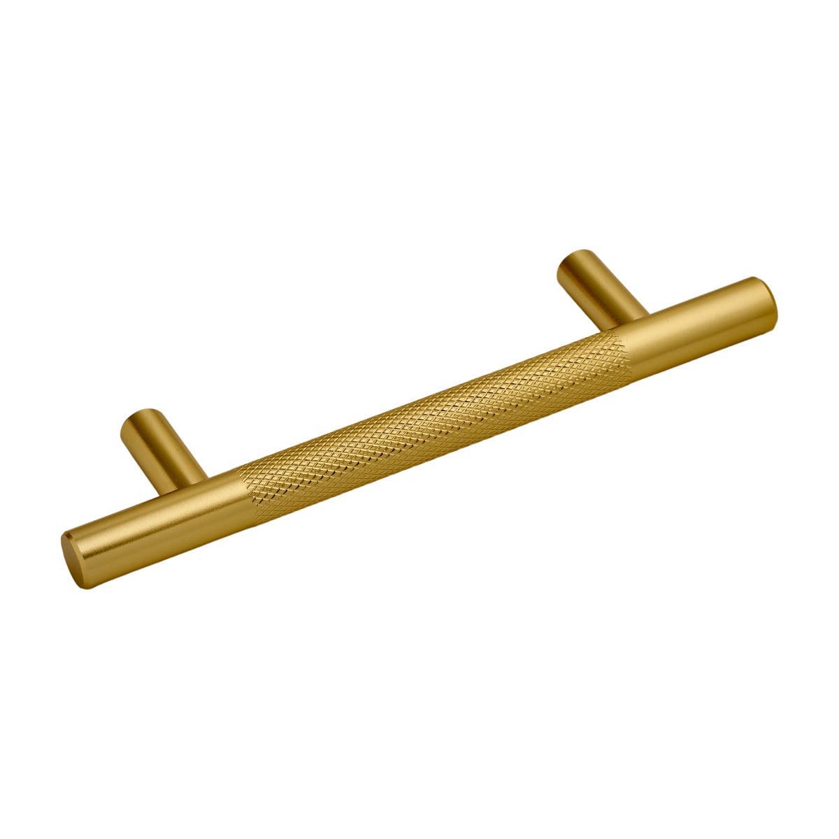 Kensington Knurled T-Bar Cabinet & Drawer Handle - Brushed Brass (Gold) - 128mm - Elite Knobs & Handles