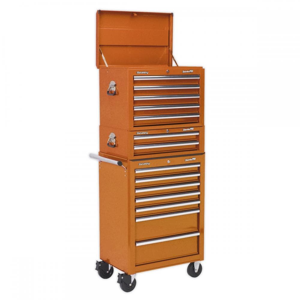 Sealey APSTACKTO Topchest Mid-Box & Rollcab Combination 14 Drawer With Ball-Bearing Slides - Orange