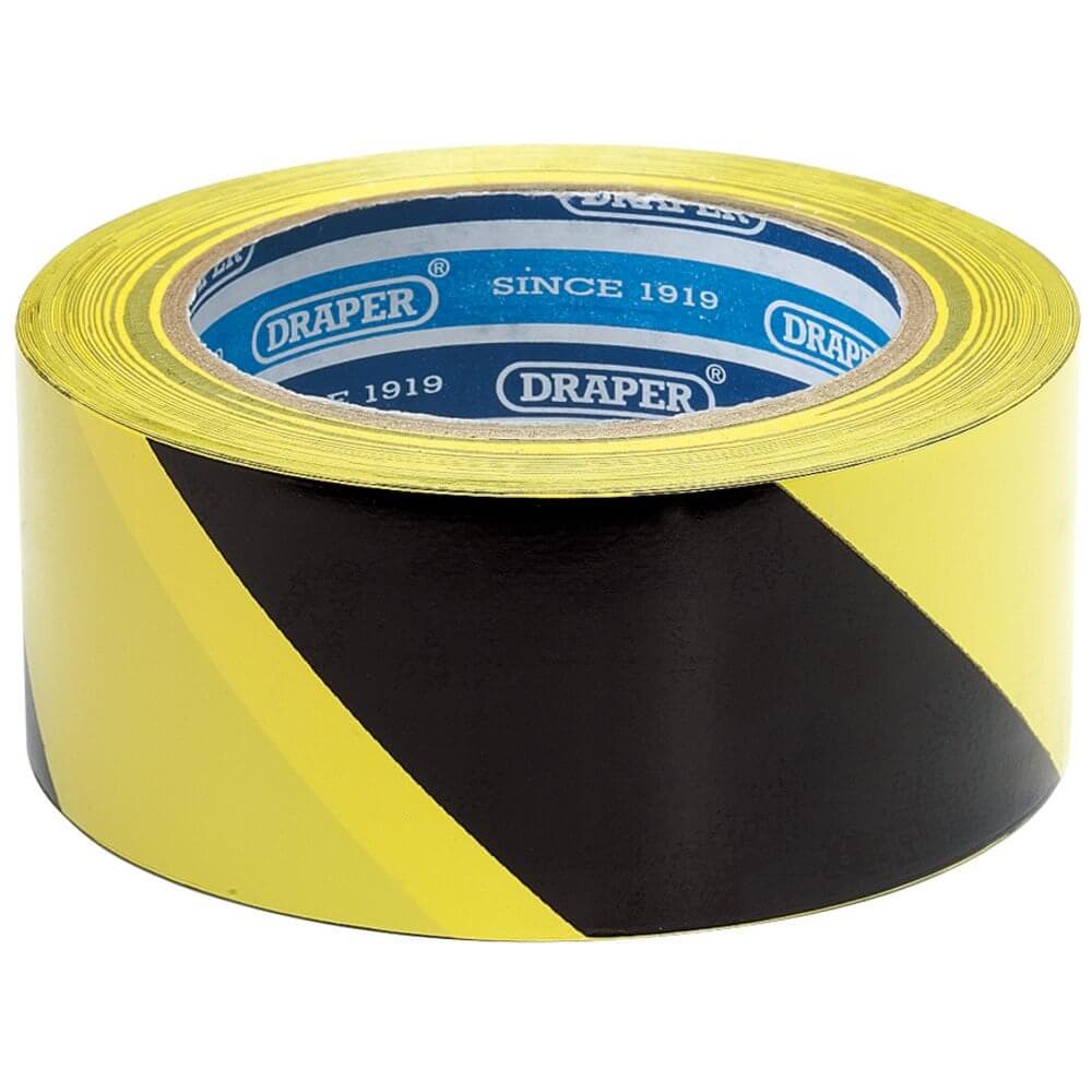 Draper 63382 Adhesive Hazard Tape Roll 33M X 50Mm Black And Yellow per roll